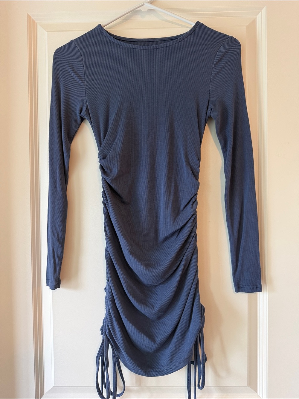 Ruched Long-Sleeve Bodycon Dress - Slate Blue